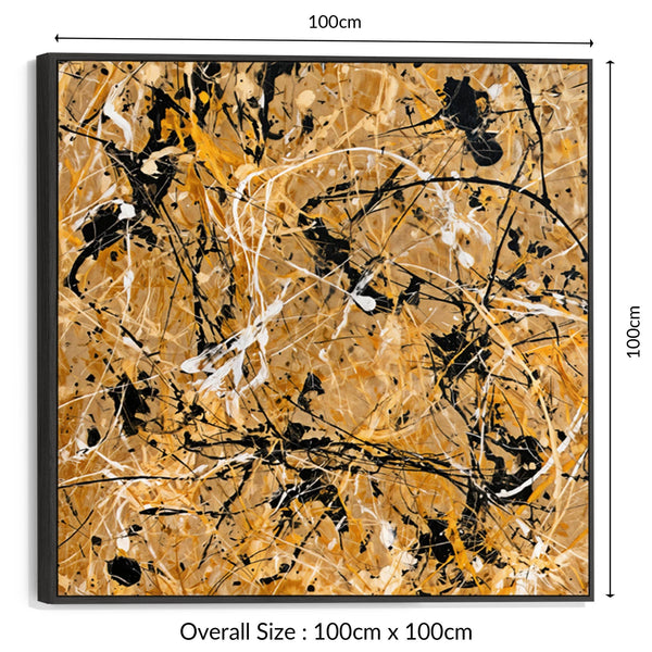 Large Square Jackson Pollock Style - Framed Mustard Wall Art