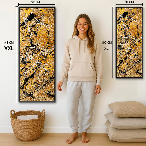 Tall Jackson Pollock Style - Vertical Framed Mustard Canvas