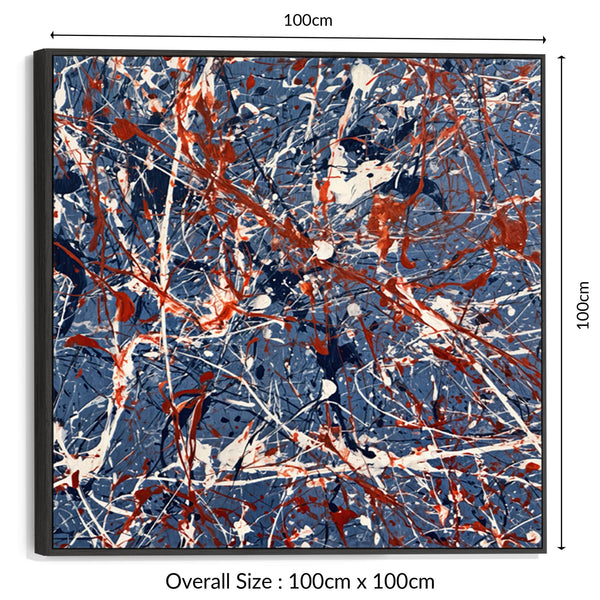 Living Room Framed Canvas Abstract Jackson Pollock Style Blue