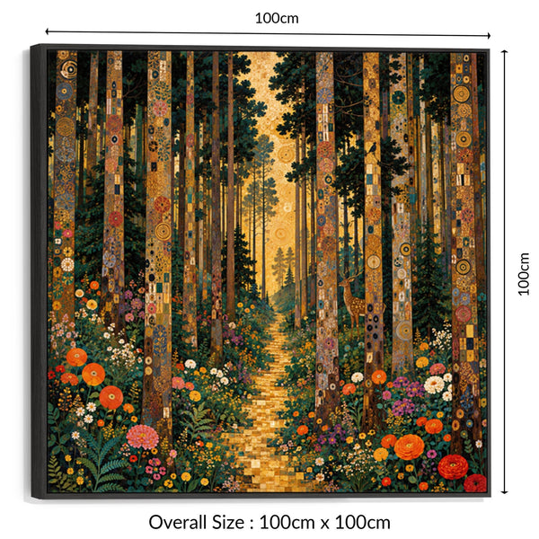 Forest Light Gustav Klimt inspired Framed Canvas - Green Gold