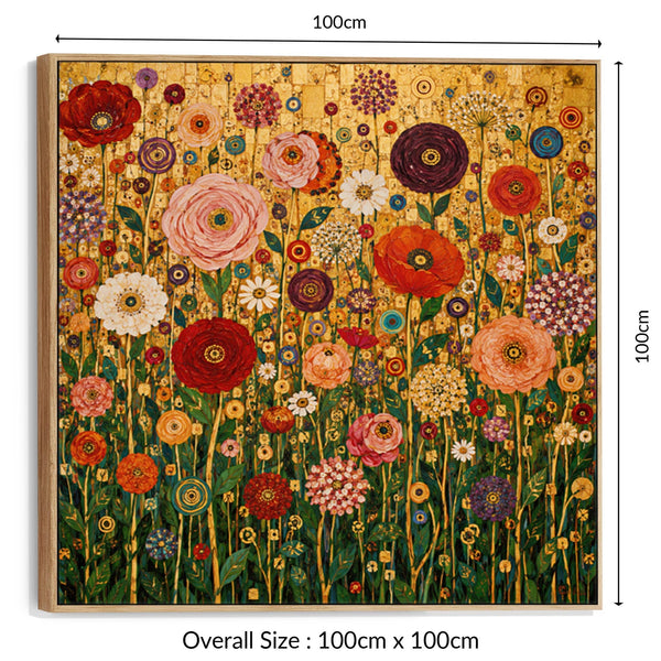 Bright Colourful Gustav Klimt inspired Framed Floral Canvas Art