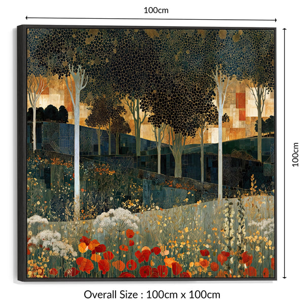 Square Green Gustav Klimt inspired Framed Canvas - Poppy Forest