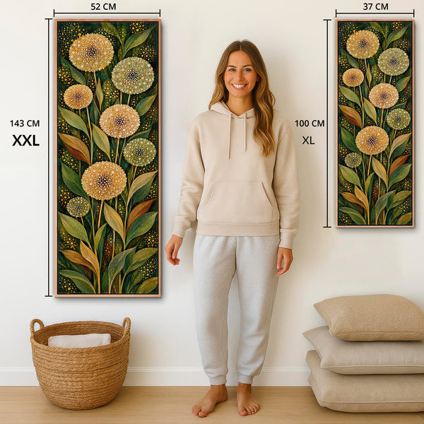 Tall Hallway Framed Canvas - Green Cream Upright Art for Hall