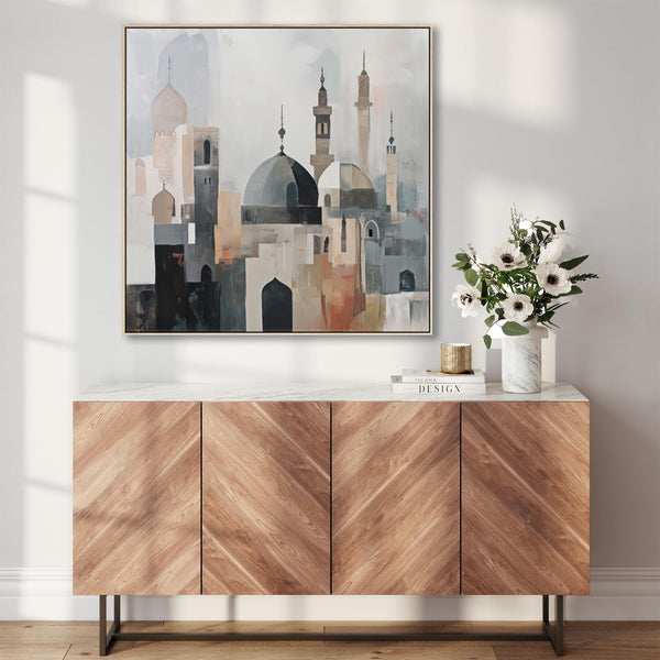 Large Modern Islamic Wall Art - Abstract Mosque Neutral Grey