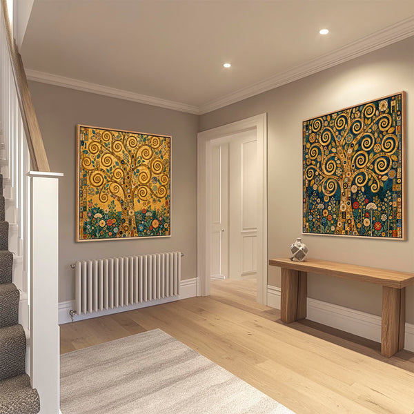 Pair Gustav Klimt inspired Framed Canvas Life Trees - Set of 2