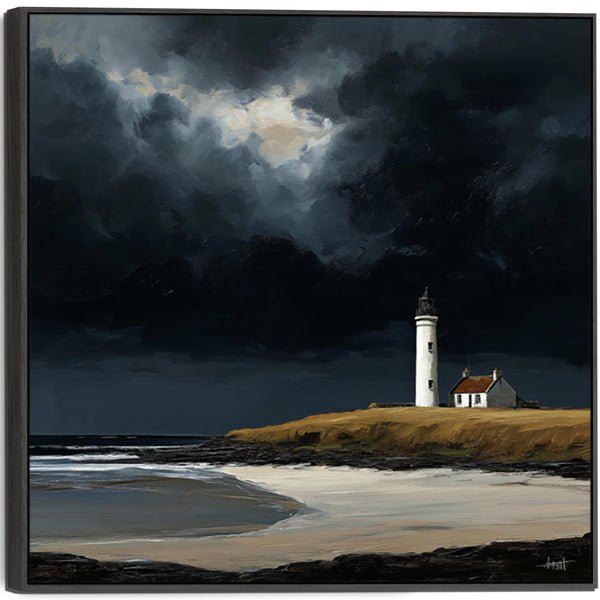Large Framed Scottish Canvas Artwork - Lighthouse - Edge of Storm