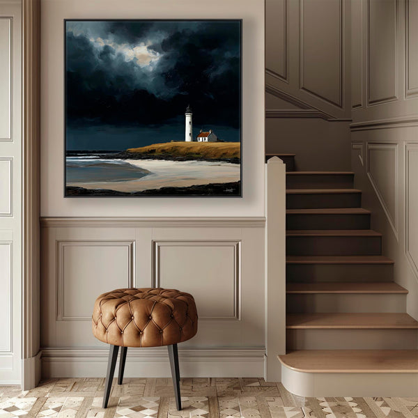 Large Framed Scottish Canvas Artwork - Lighthouse - Edge of Storm