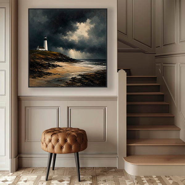 Framed Scottish Canvas Artwork - Lighthouse - Lonely Light