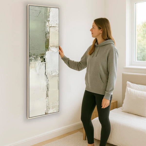 Tall Abstract Hallway Wall Art - Framed Green Cream - for Hall