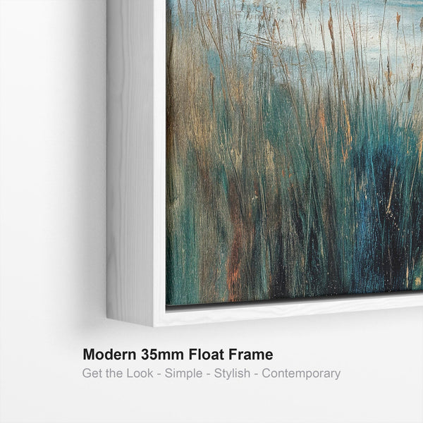 Large Living Room Framed Lounge Wall Art - Teal Blue Grey