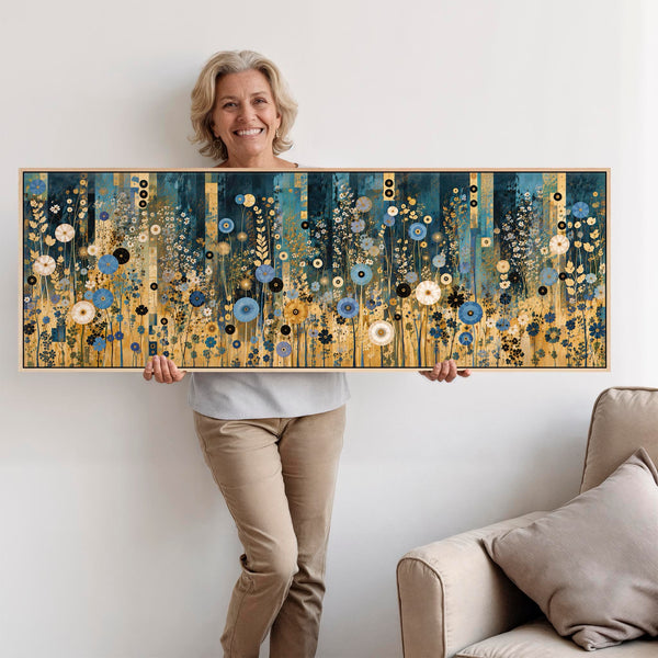 Wide Blue Cream Gustav Klimt inspired Over Bed Bedroom Canvas