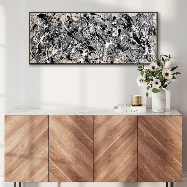 Wide Grey Bedroom Wall Art - Long Neutral over Bed Abstract