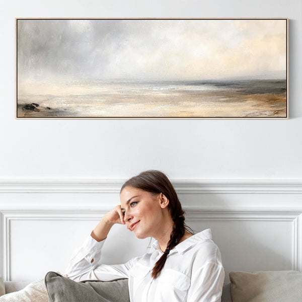 Wide Horizontal Bedroom Wall Art over Bed Neutral Beige Long Panoramic