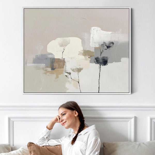 Neutral Abstract Framed Wall Art - Floral Dream - for Living Room