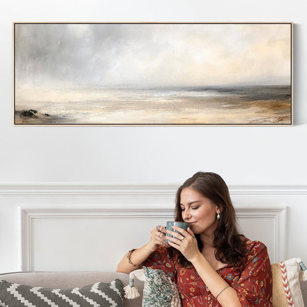 Wide Horizontal Bedroom Wall Art over Bed Neutral Beige Long Panoramic
