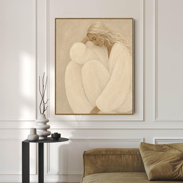 Framed Artwork for Bedroom - Thoughtful Elegance 1 - Neutral Beige