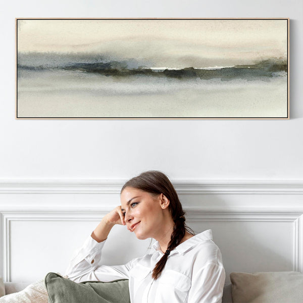 Wide Neutral Taupe Bedroom Wall Art over Bed Horizontal Abstract Panoramic