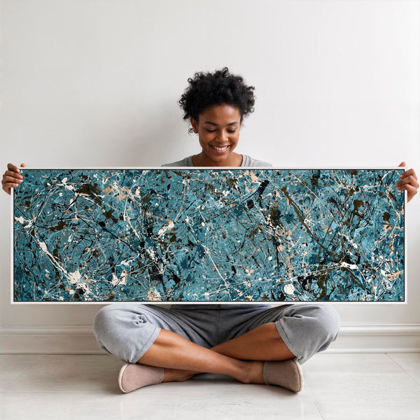 Wide Teal Blue Horizontal Framed Bedroom Canvas for Over Bed