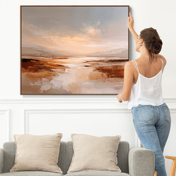 Extra Large Living Room Framed Wall Art - Dusk Umber Reflections