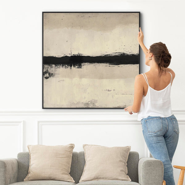 Hallway Entrance Hall Framed Wall Art Print Canvas - Neutral Black