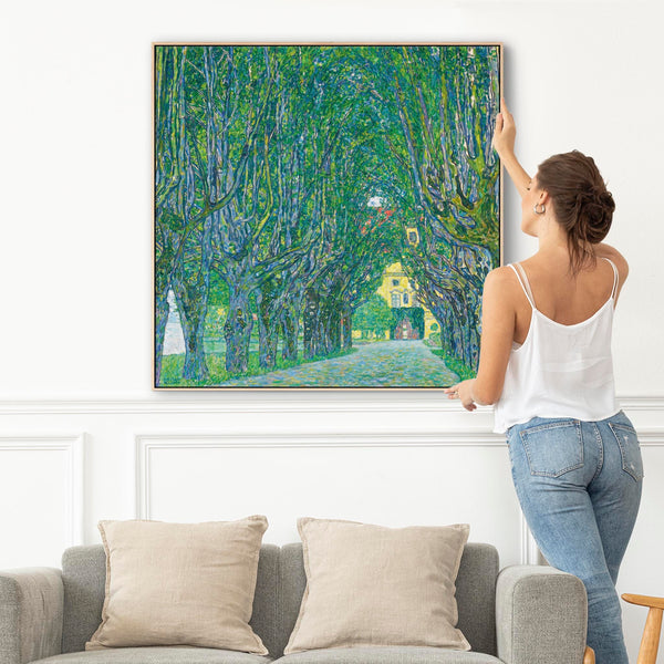 Living Room Lounge Framed Artwork Print on Canvas Green Gustav Klimt Schloss Klammer