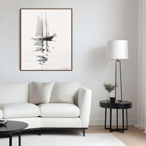 Staircase Framed Wall Art Canvas Print - Neutral - Winslow Homer - Masted Schooner for Hallway
