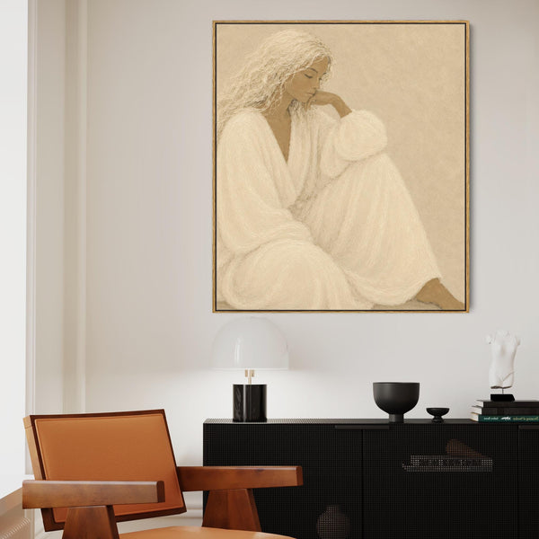 Framed Artwork - Feminine Woman - Thoughtful Elegance 2 - Neutral Beige