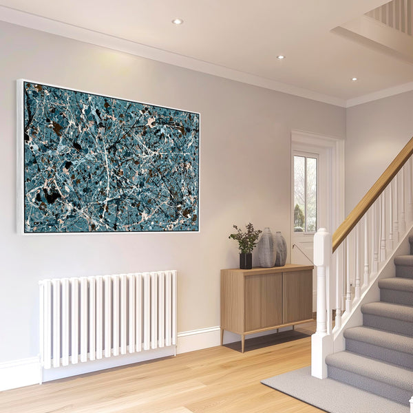 Extra Large Teal Cream Living Room over Sofa Framed Wall Art