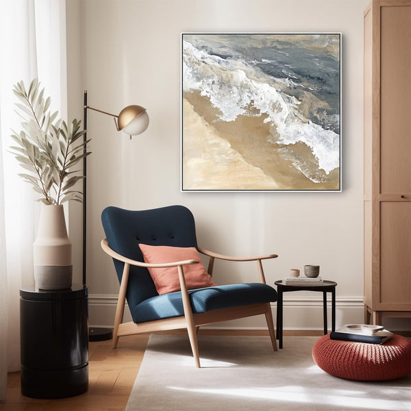 Beach Coastal Artwork Canvas Print Framed for Kitchen Dining Room Blue