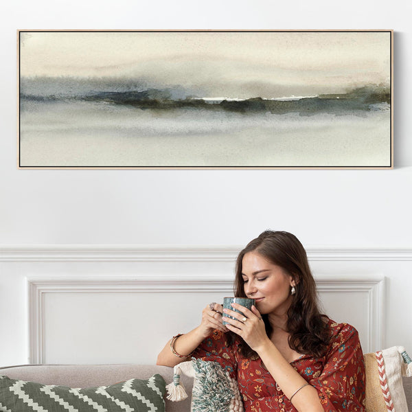 Wide Neutral Taupe Bedroom Wall Art over Bed Horizontal Abstract Panoramic