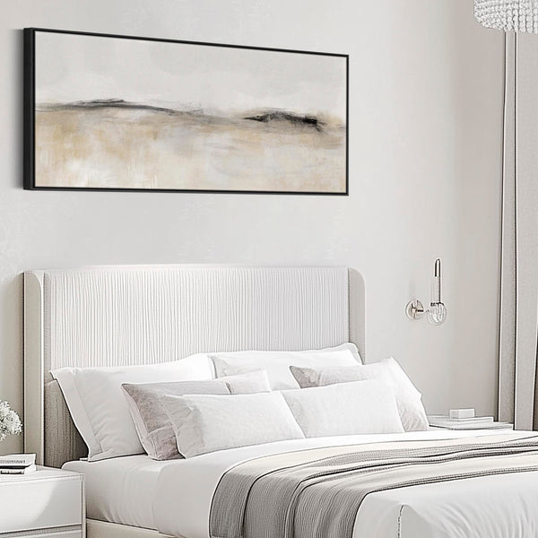 Horizontal Bedroom Wall Art over Bed Neutral Beige Black Long Abstract Panoramic