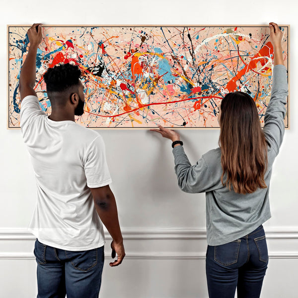 Wide Colourful Abstract Canvas Art Long Jackson Pollock Style
