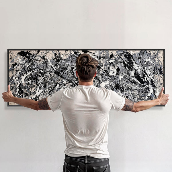 Wide Grey Bedroom Wall Art - Long Neutral over Bed Abstract