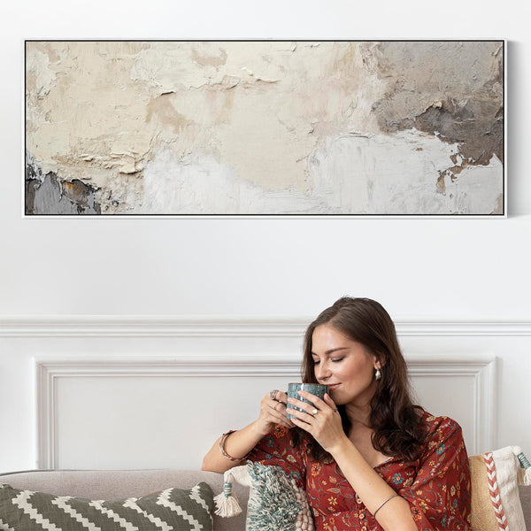 Long Thin Panoramic Wall Art Canvas Neutral Cream Grey Abstract