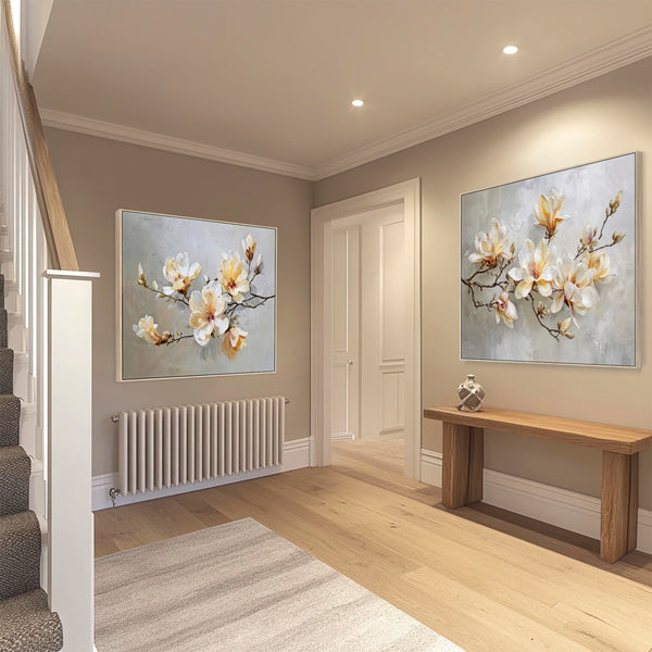 Large Living Room Framed Canvases Magnolia Blossom - Set of 2