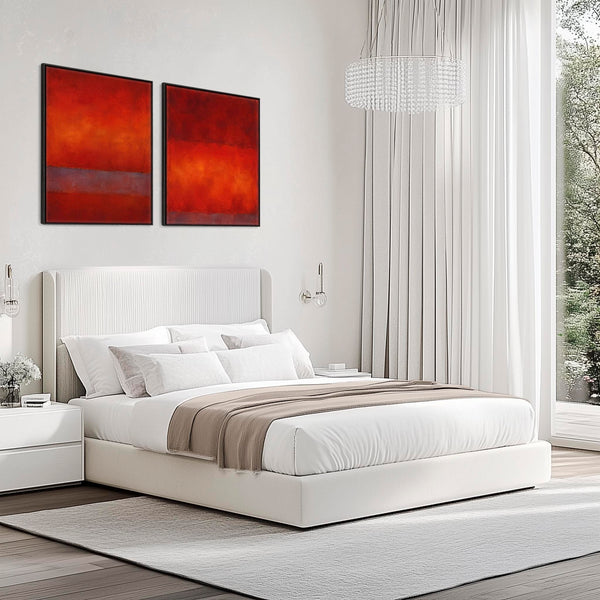 Large Mark Rothko inspired Framed Set of 2 Canvases - Red Flow