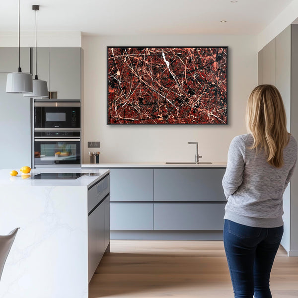 Large Maroon Red Framed Abstract Canvas Picture - XL - Splash