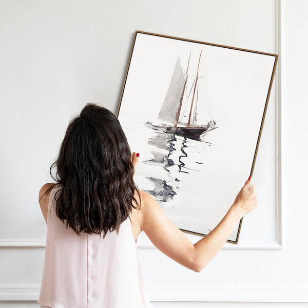 Staircase Framed Wall Art Canvas Print - Neutral - Winslow Homer - Masted Schooner for Hallway