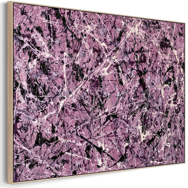 Large Mauve Purple Cream Framed Canvas - Jackson Pollock Style