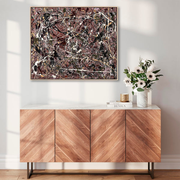 Mauve Sage Framed Canvas Artwork Jackson Pollock Style Print