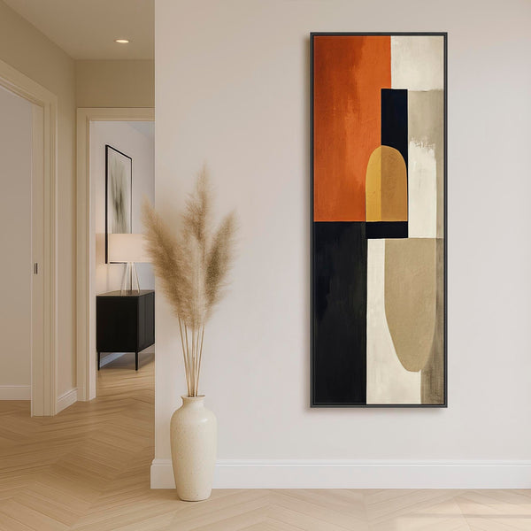 Tall Vertical Rust Orange Framed Upright Canvas Artwork Mid Century