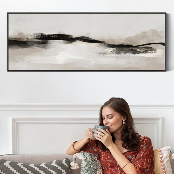 Neutral Greige Wide Horizontal Narrow Wall Art Modern Abstract Panoramic
