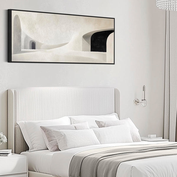 Long Thin Narrow Artwork on Canvas Modern Wide Beige Black Panoramic
