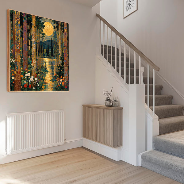 Gustav Klimt inspired Framed Canvas Art - Moonlit Forest Trees