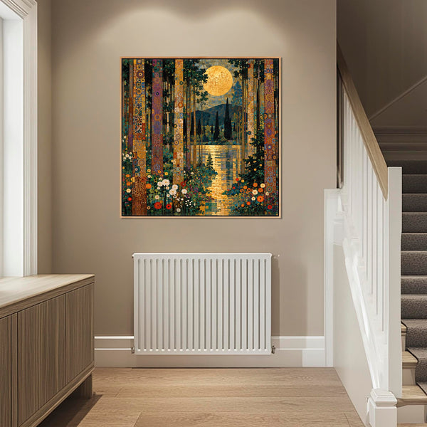 Gustav Klimt inspired Framed Canvas Art - Moonlit Forest Trees