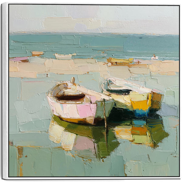 Abstract Colourul Boats Beach Framed Canvas Art
