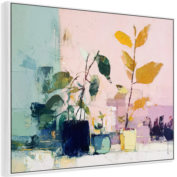 Abstract Colourul Floral - Pink Green Framed Canvas Art Print