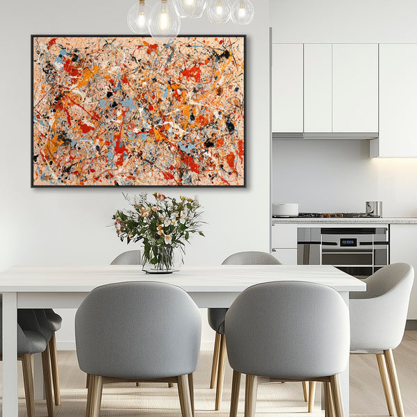 Abstract Colourful Framed Canvas Art - Jackson Pollock Style