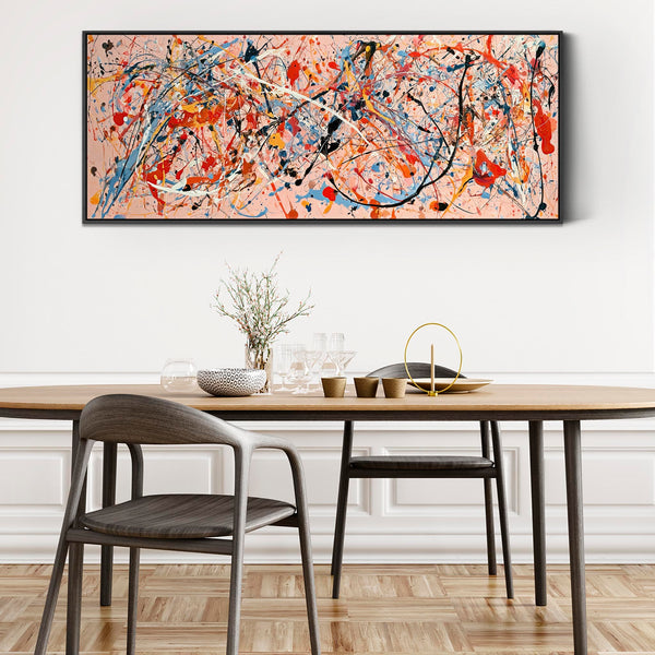 Wide Long Colourful Pink Framed Canvas Picture - Kinetic Art