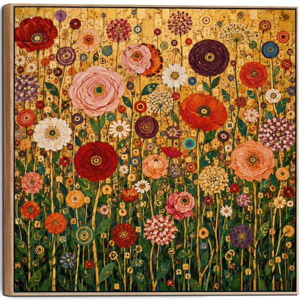 Bright Colourful Gustav Klimt inspired Framed Floral Canvas Art